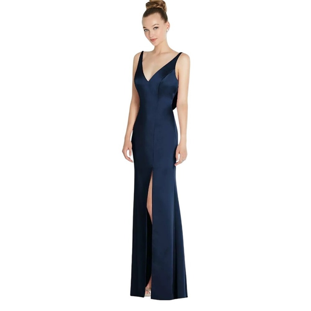 NWT After Six Draped Cowl-Back Princess Line Dress Front Slit‎  Midnight Navy 12